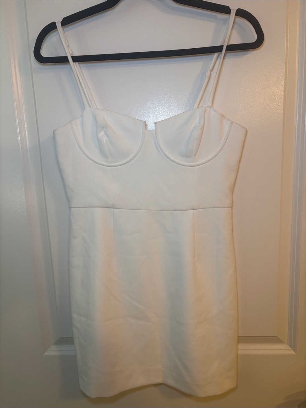 French Connection White Spaghetti-Strap Mini Dress- Markings on Dress. See photo